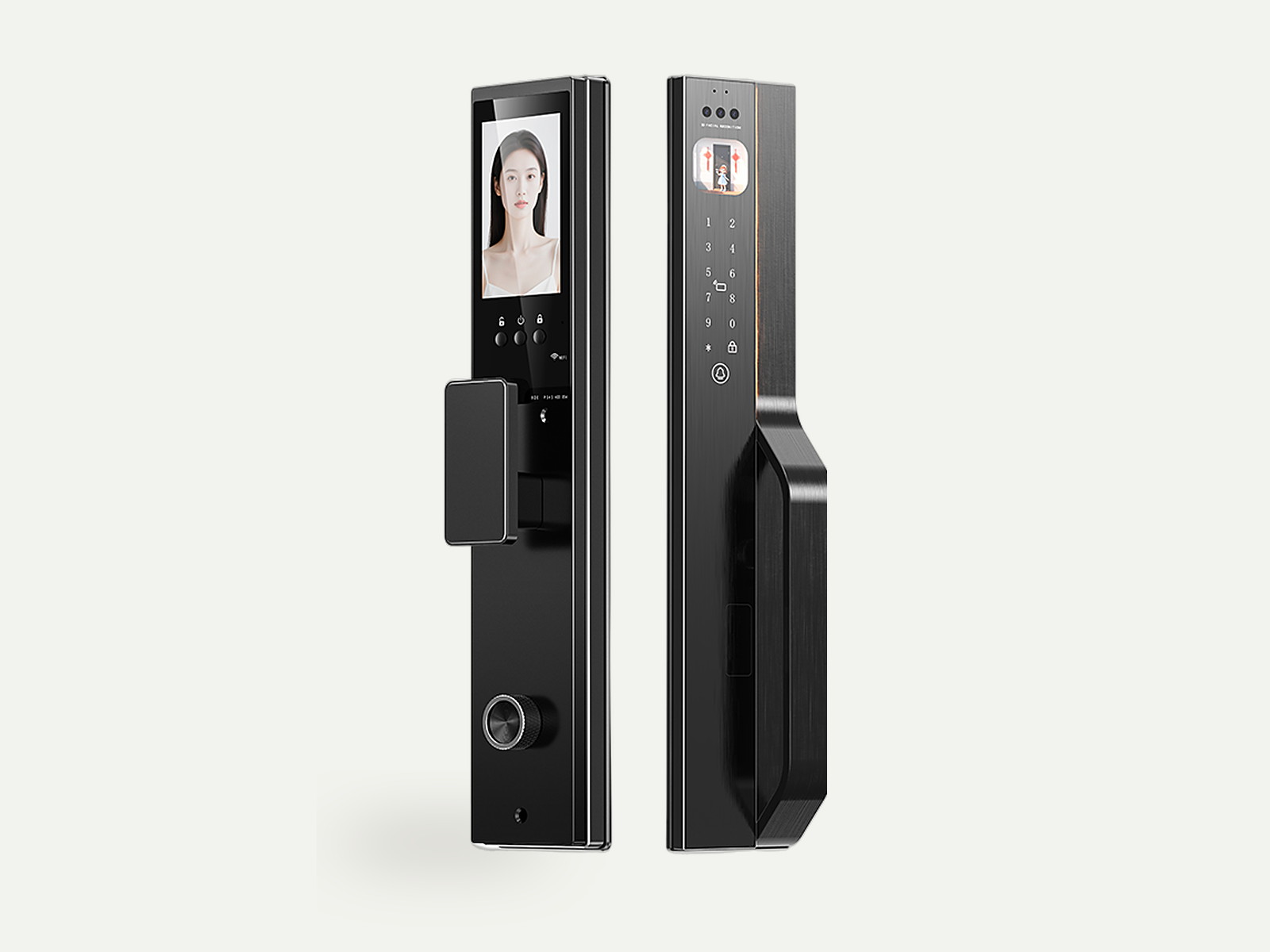 Close view of the smart lock handle and card reader