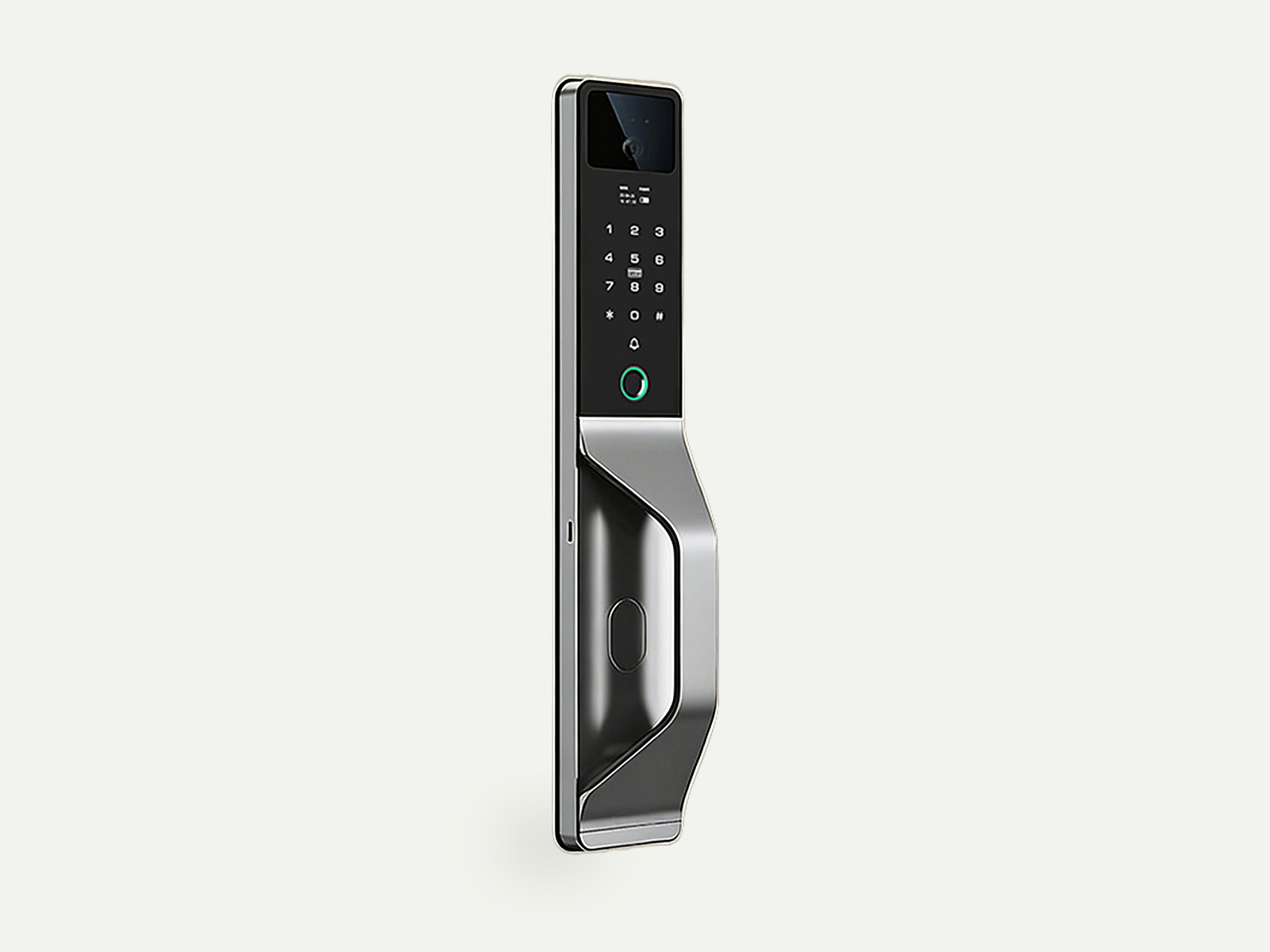 A smart lock finished to match a modern entrance door